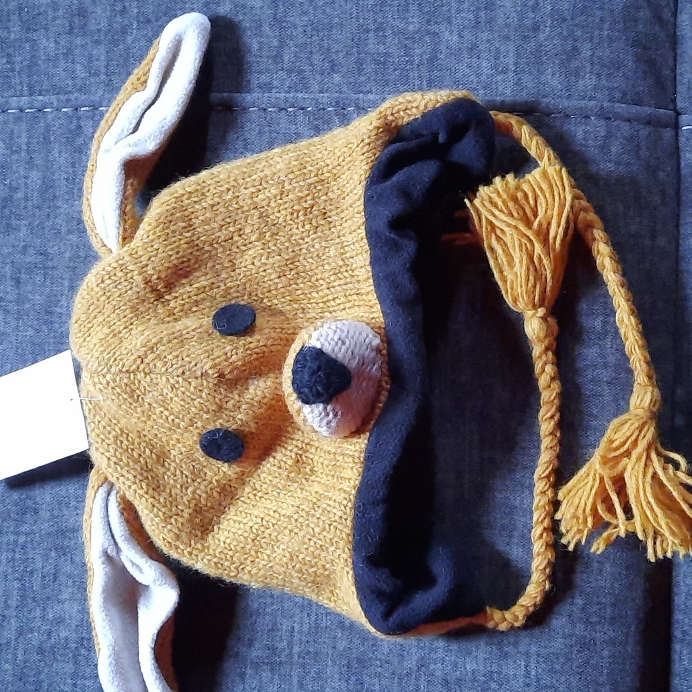 Kangaroo Wool Knit Hat Ear Flap Braided Ties Youth Teen Tween Headwear Warm Joey